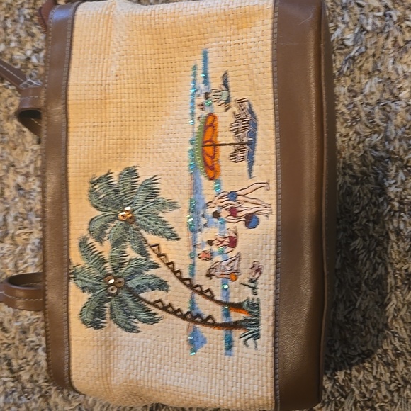 Tropical Embroidered Brown and Tan Shoulder Bag - Picture 2 of 6